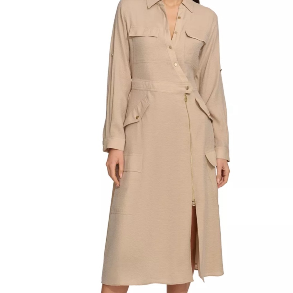 Charming cargo details lend a chic and modern look to this woman dress from DKNY